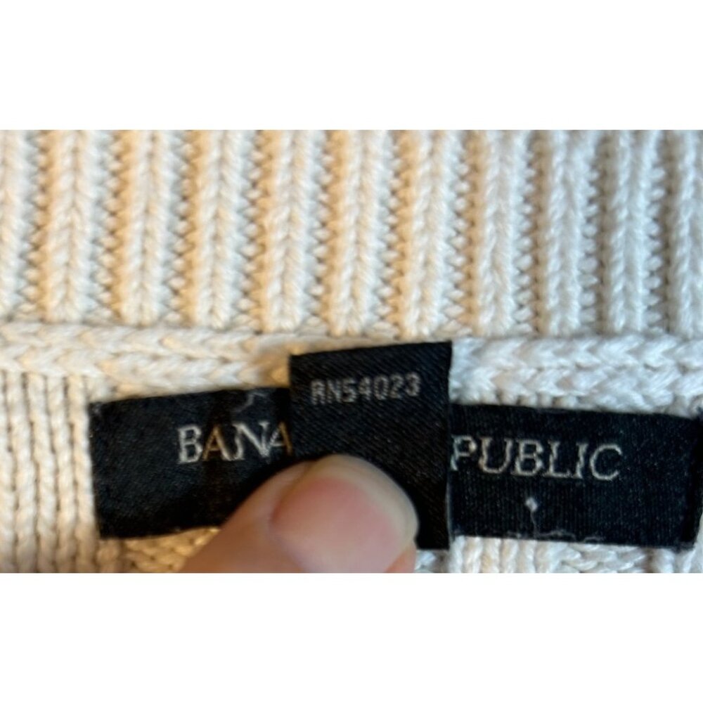 Banana Republic Cable Crew Pullover Cream womens Size L - Picture 5 of 9